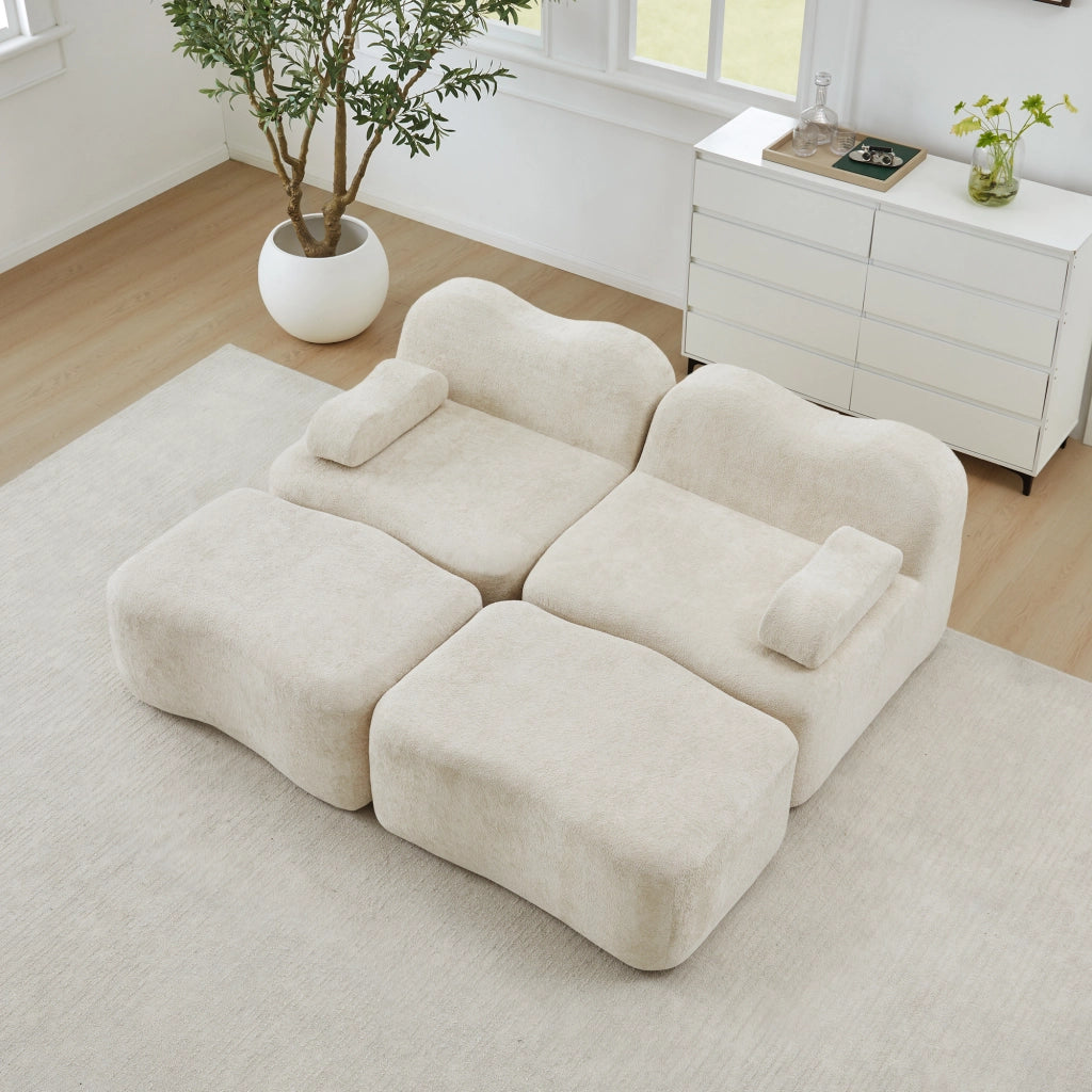 Divano Modulare 2 Posti con Ottomans ¨C MINIMAL ¨C Beige, Tessuto, Braccioli Mobili