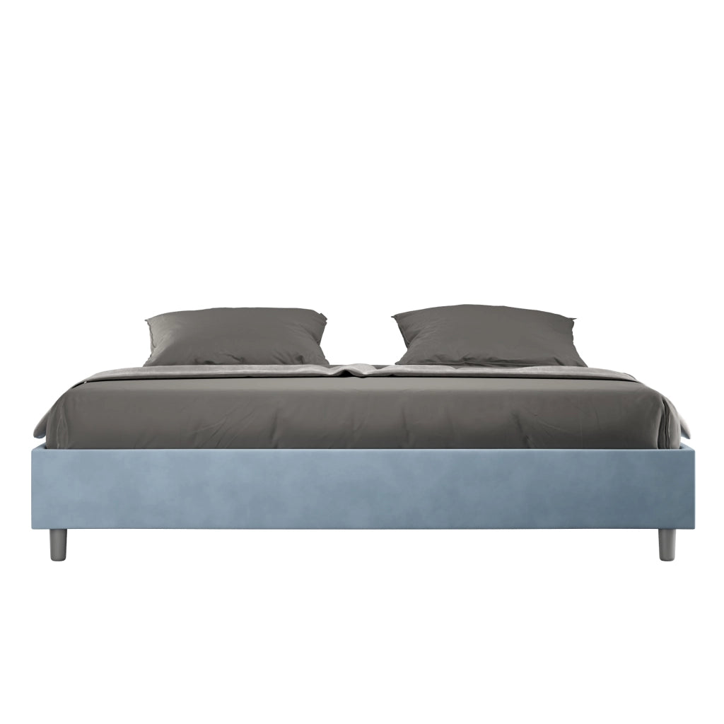 BS COM Letto con rete imbottito 180x210 microfibra azzurro