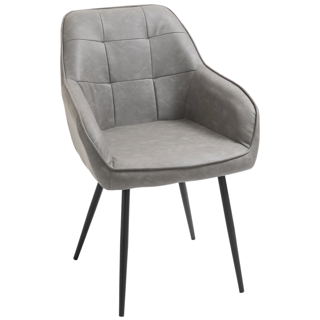 Sedia da Pranzo in Stile Industriale con Schienale, Sedia da Soggiorno Moderna in Finta Pelle e Metallo Nero, 61x58x84 cm, Grigia