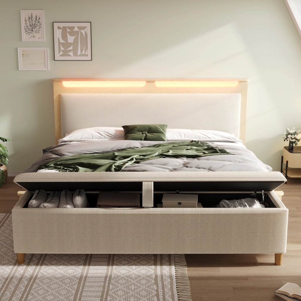 Letto matrimoniale 140x200 con materasso incluso e panca contenitore