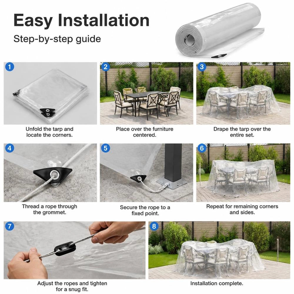 Telo trasparente con occhielli, 3x3 m, in polietilene, pratico e resistente, ideale per esterni, giardino e campeggio