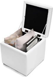 Pouf Contenitore Quadrato in Ecopelle, Pouf Cubo Poggiapiedi Carico Max. 300 kg, 40 x 40 x 40 cm (Bianco)
