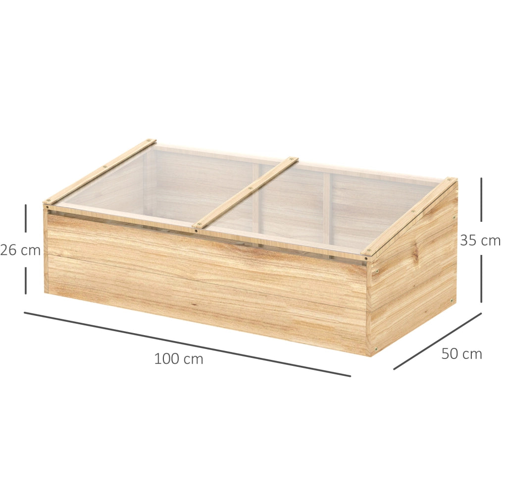 Serra da giardino ULEVR 100x50x35/26 cm in legno naturale con pannelli in policarbonato e coperchio inclinato