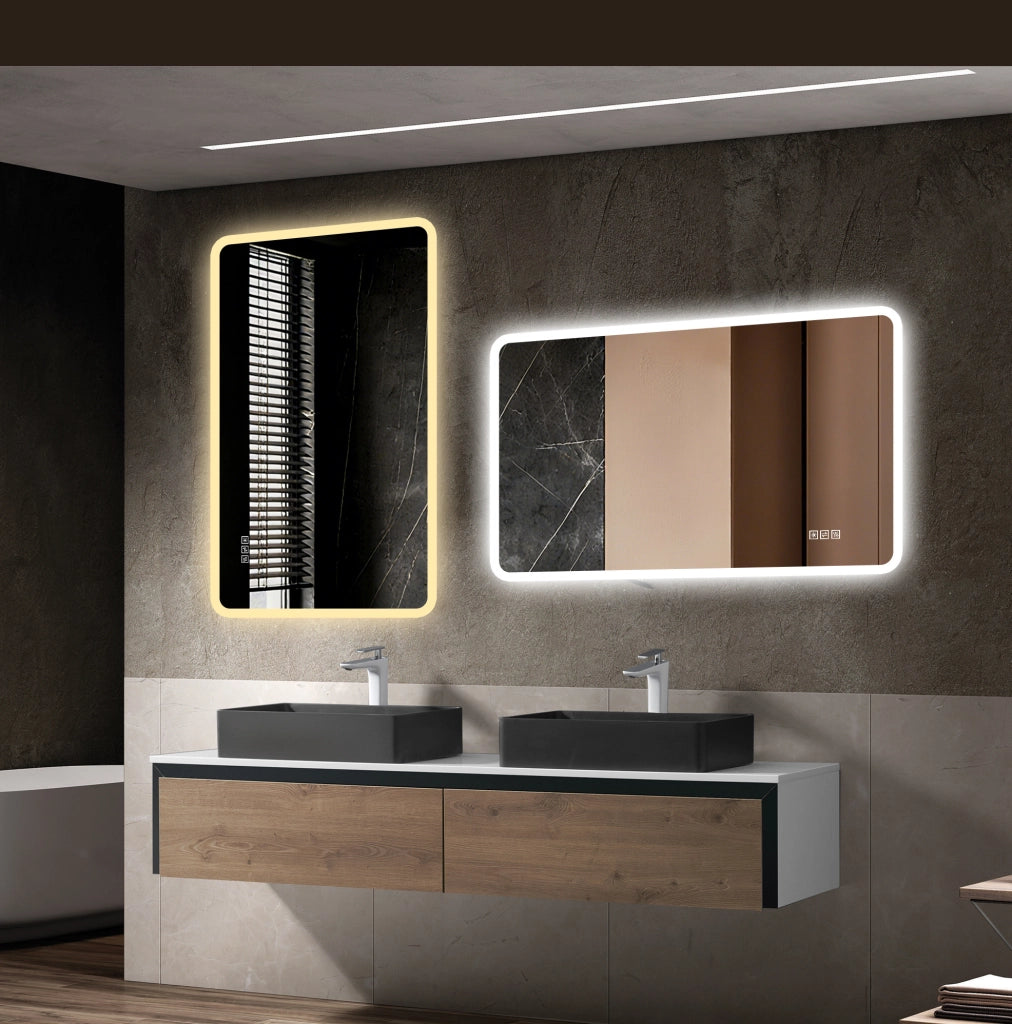 Specchio da bagno LED 111x71x7 cm con antiappannamento; 3 colori luce e memoria