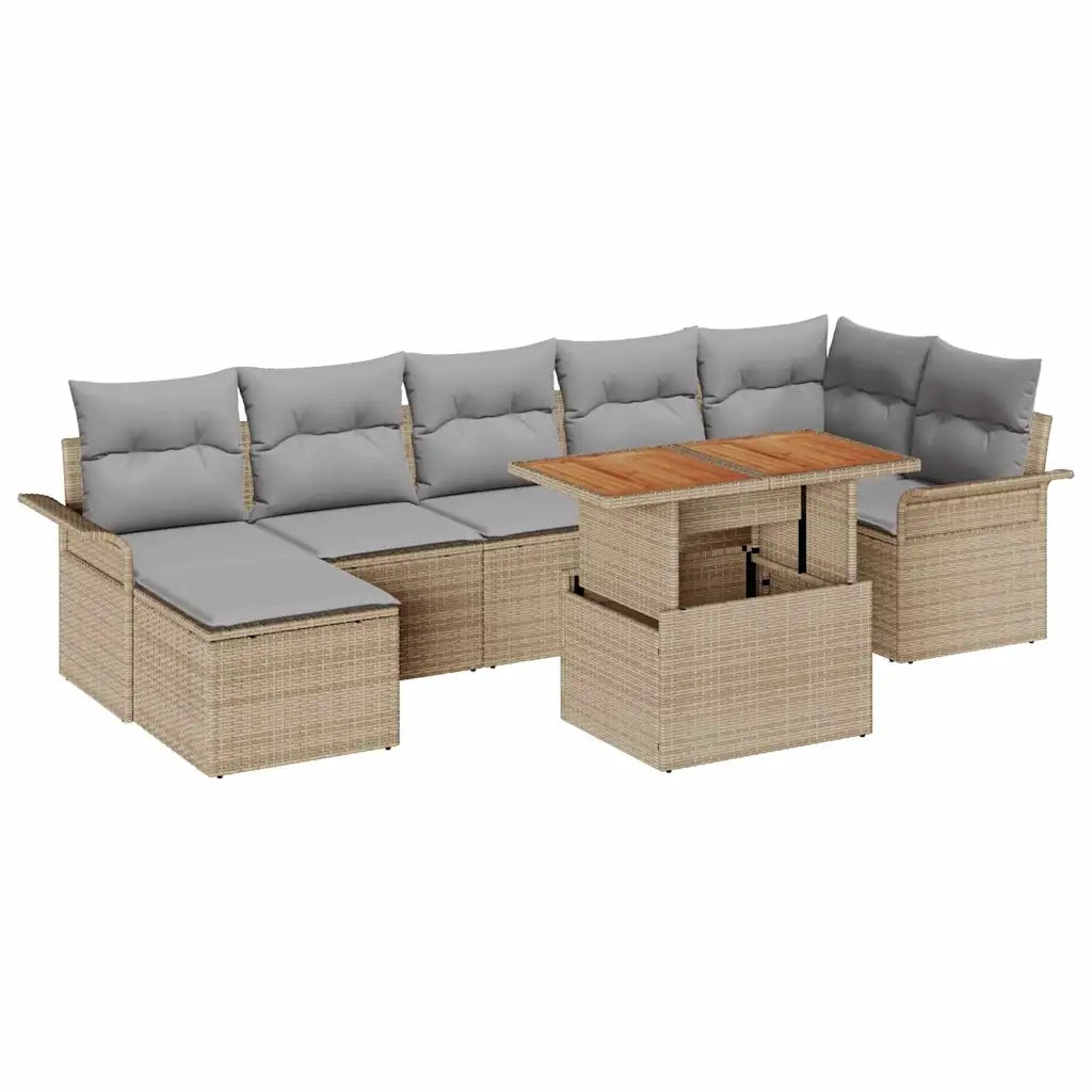 Set Divano da Giardino 8 pcs Beige e Grigio Chiaro polyrattan 3349363