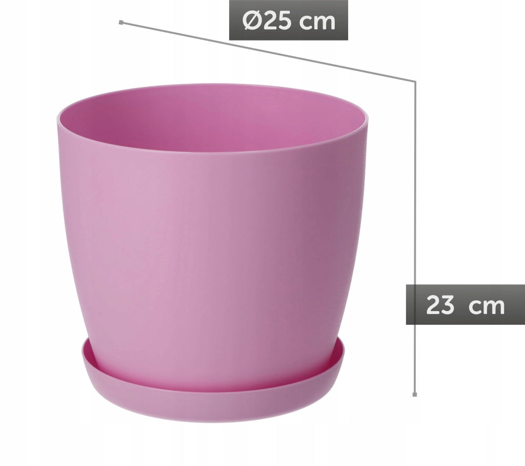 Vaso da fiori KADAX con sottovaso, vaso in plastica da 25 cm, coperchio, fiori, rosa opaco