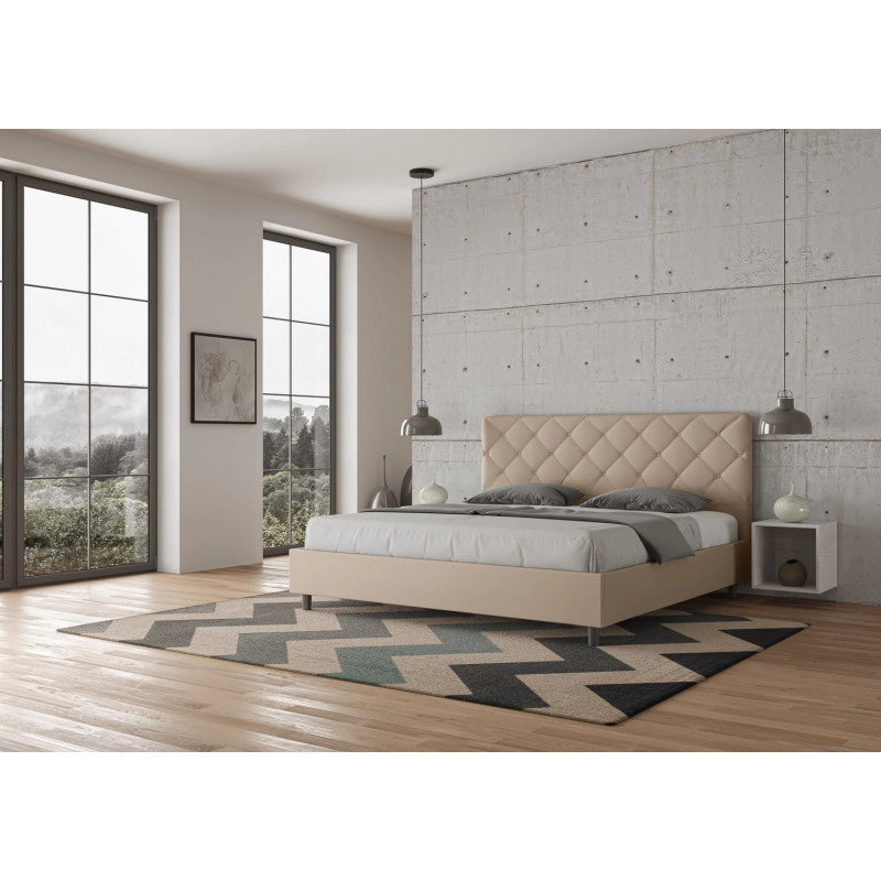 Letto imbottito Matrimoniale 190x210 cm Priya - Similpelle,Tortora,Contenitore