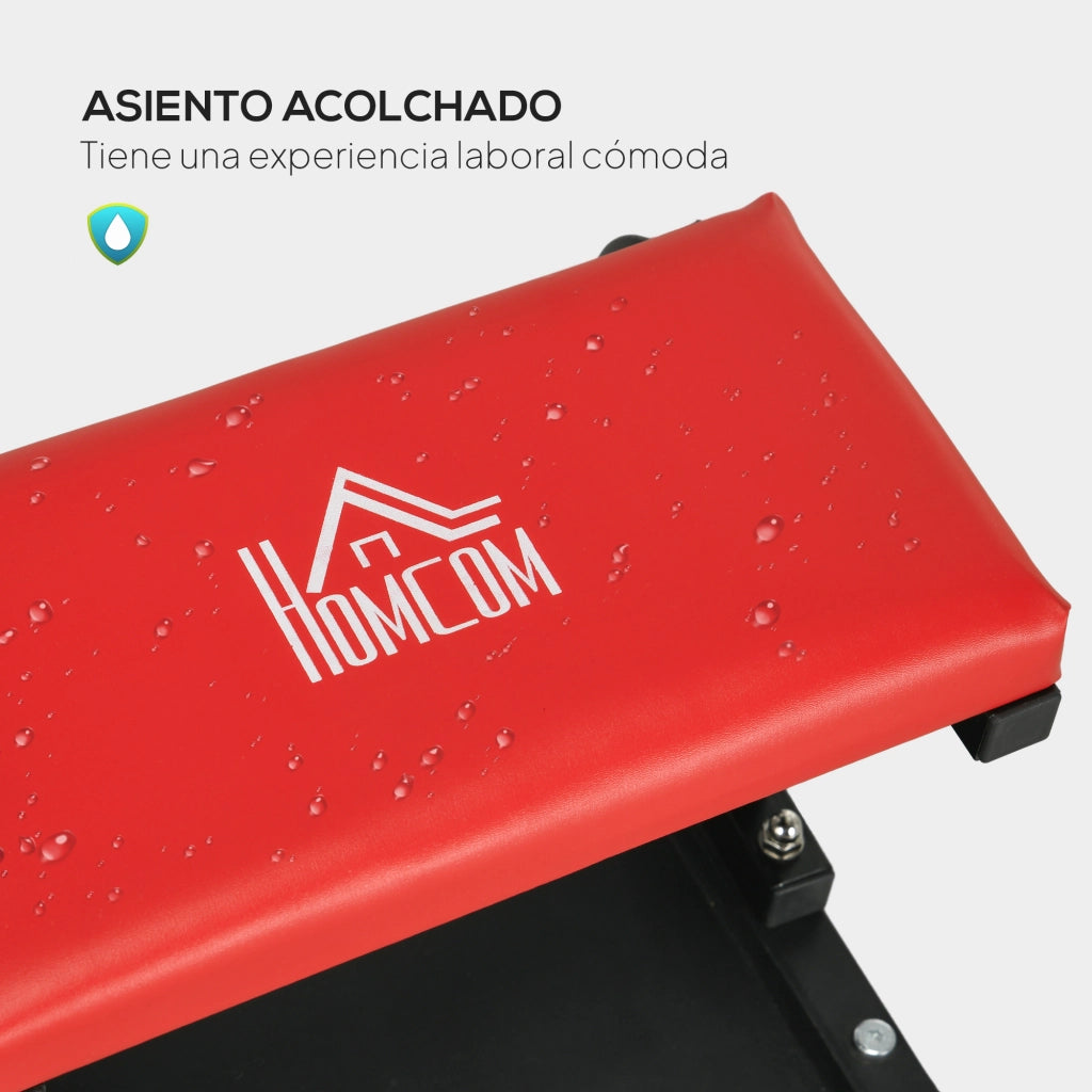 Sgabello da Officina con Ruote ¨C Xylo ¨C Vassoio Portautensili Struttura Acciaio Carico 100kg Rosso