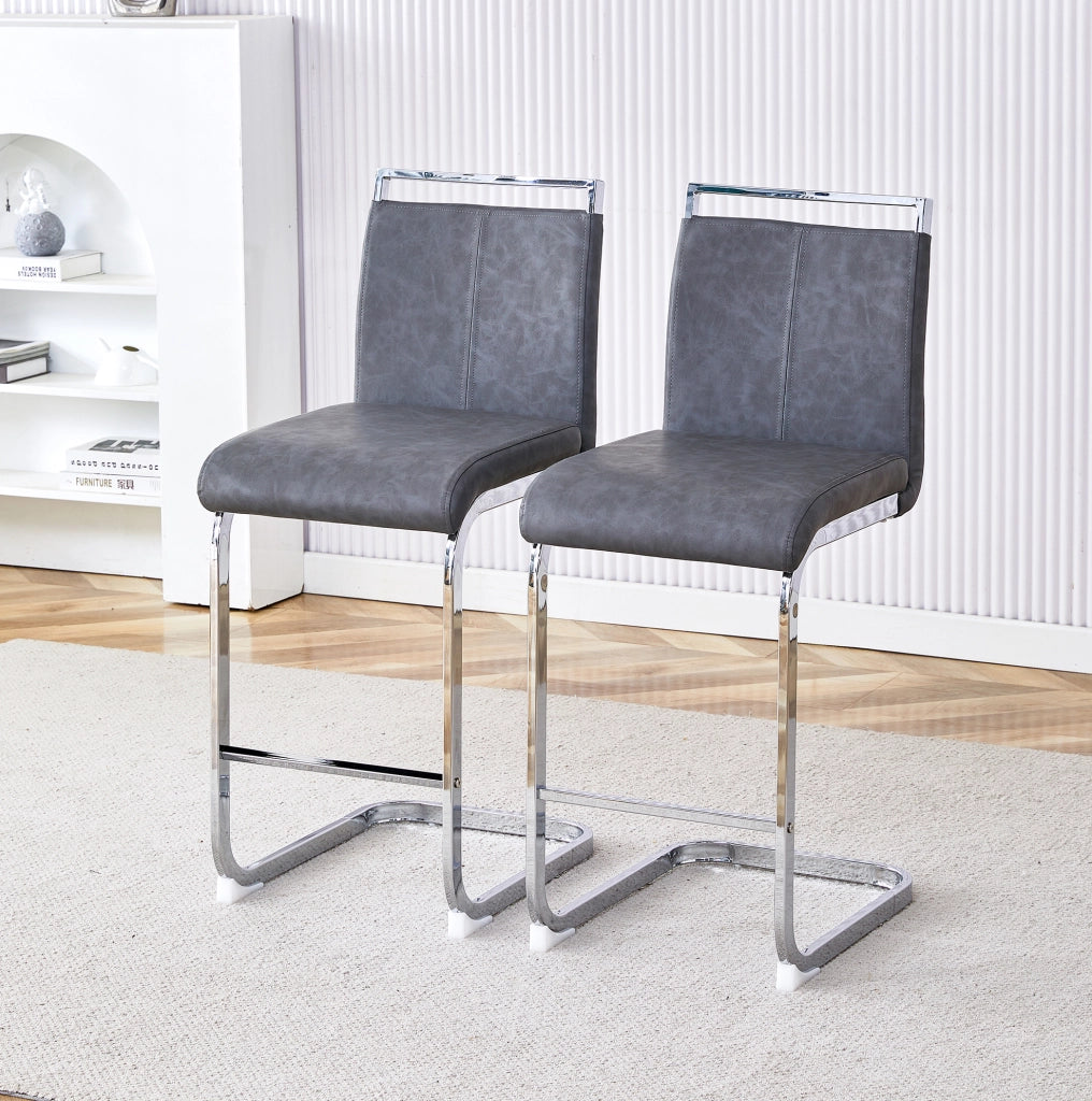 SGABELLO BAR 96,5 cm Grigio scuro/Argento in PU Set da 2 pezzi
