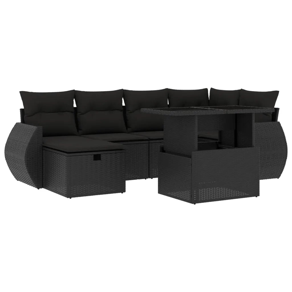 Set Divani da Giardino con Cuscini 7pz Nero Polyrattan