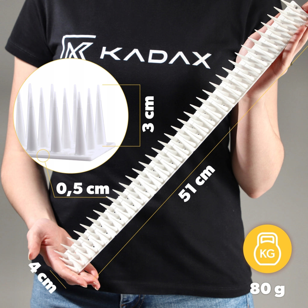 Punte anti-piccioni KADAX, 51 cm, in plastica densa e resistente, 48 pezzi
