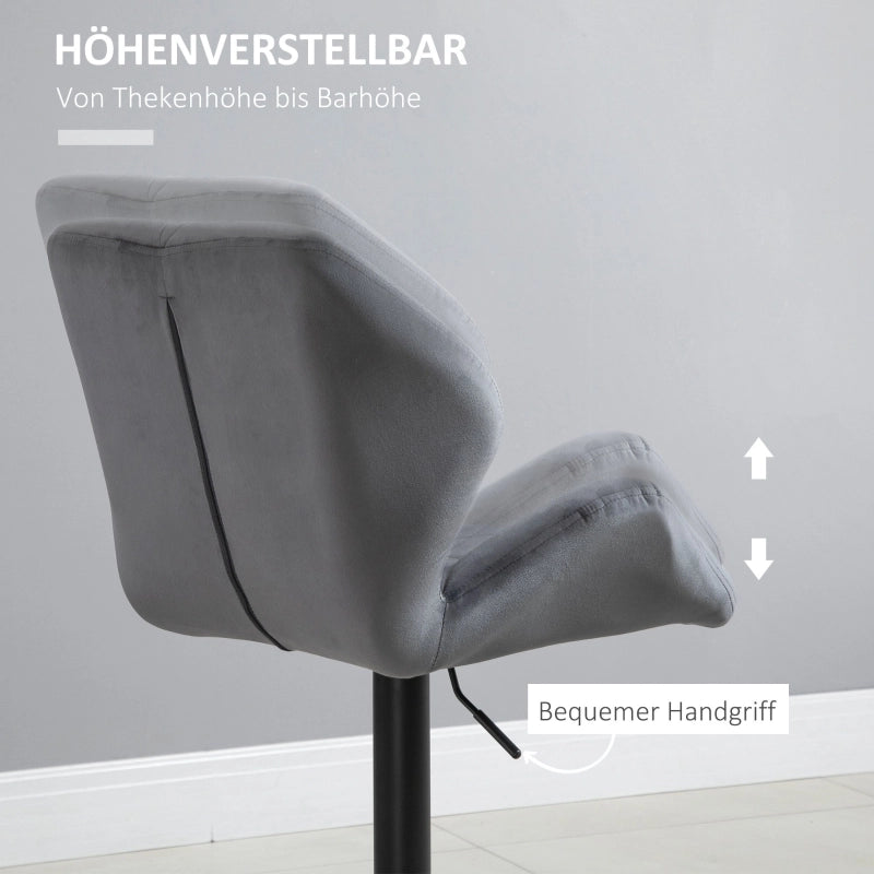 Sgabelli da bar set da 2 regolabili in altezza con seduta imbottita schienale girevole a 360° in poliestere grigio