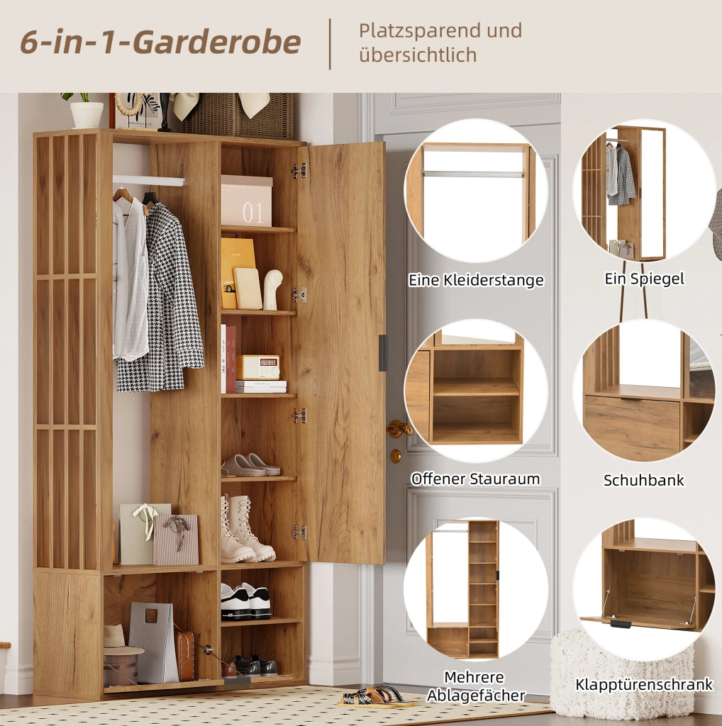 Guardaroba da ingresso con specchio e appendiabiti; 100 ¡Á 33 ¡Á 190 cm