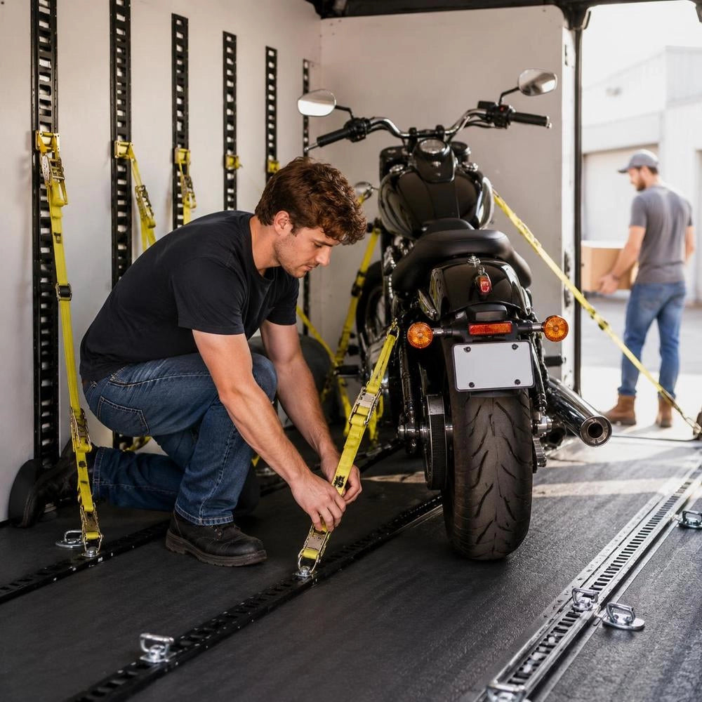 E-Track Lashing Rail Set, 18-piece, 1524 Mm E-Tracks Set, Including 4 Steel Rails, 8 O-ring Anchors, 4 Lashing Straps With D-rings, And 2 Ratchet Straps, Securing Accessories For Cargo Motorcycles, 907 Kg