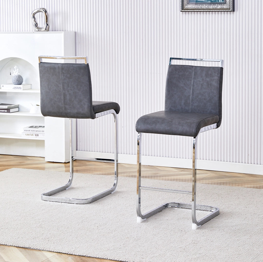 SGABELLO BAR 96,5 cm Grigio scuro/Argento in PU Set da 2 pezzi