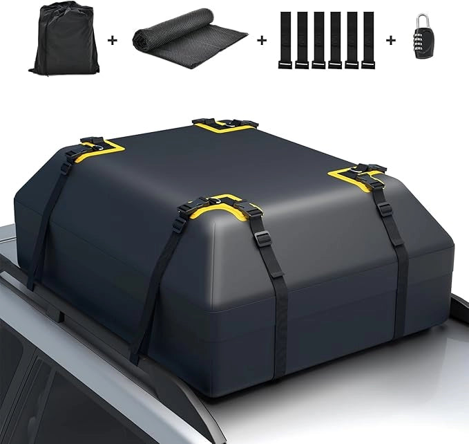 Borsa da Tetto per Auto, Borsa Portapacchi Impermeabile per Tutti i Veicoli Con/Senza Barre Portapacchi, 420L, con Tappetino Antiscivolo, Corda, Lucchetto e Ganci(86 x 112 x 43 cm)