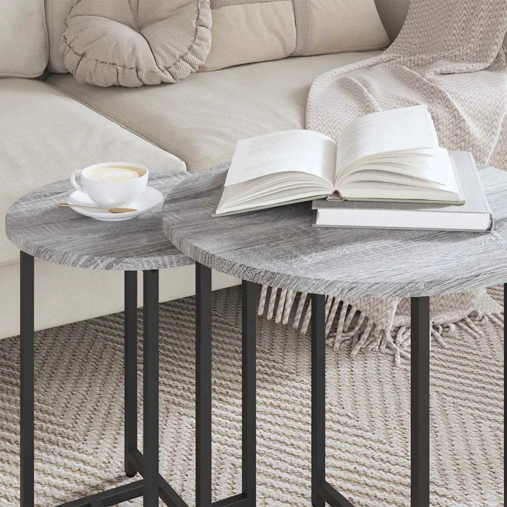 Set tavolini 2 pz | Tavolo laterale Grigio Sonoma e Nero