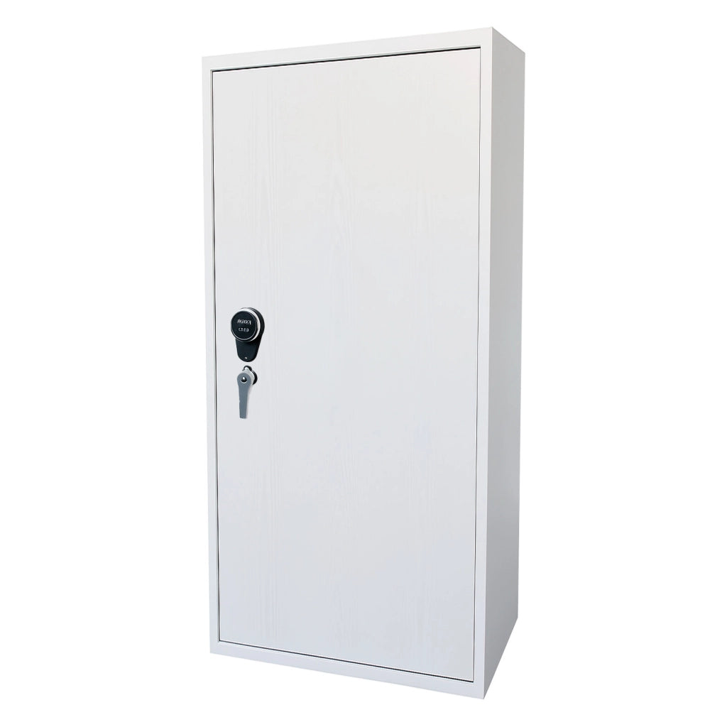 Armadio Blindato Portafucili In Acciaio Per Armi Con Tesoretto Serratura Digitale E Chiave Tasca Porta Oggetti Cassaforte Sicura 148 X 40 X 28 Cm 7 Posti Bianco Frassinato