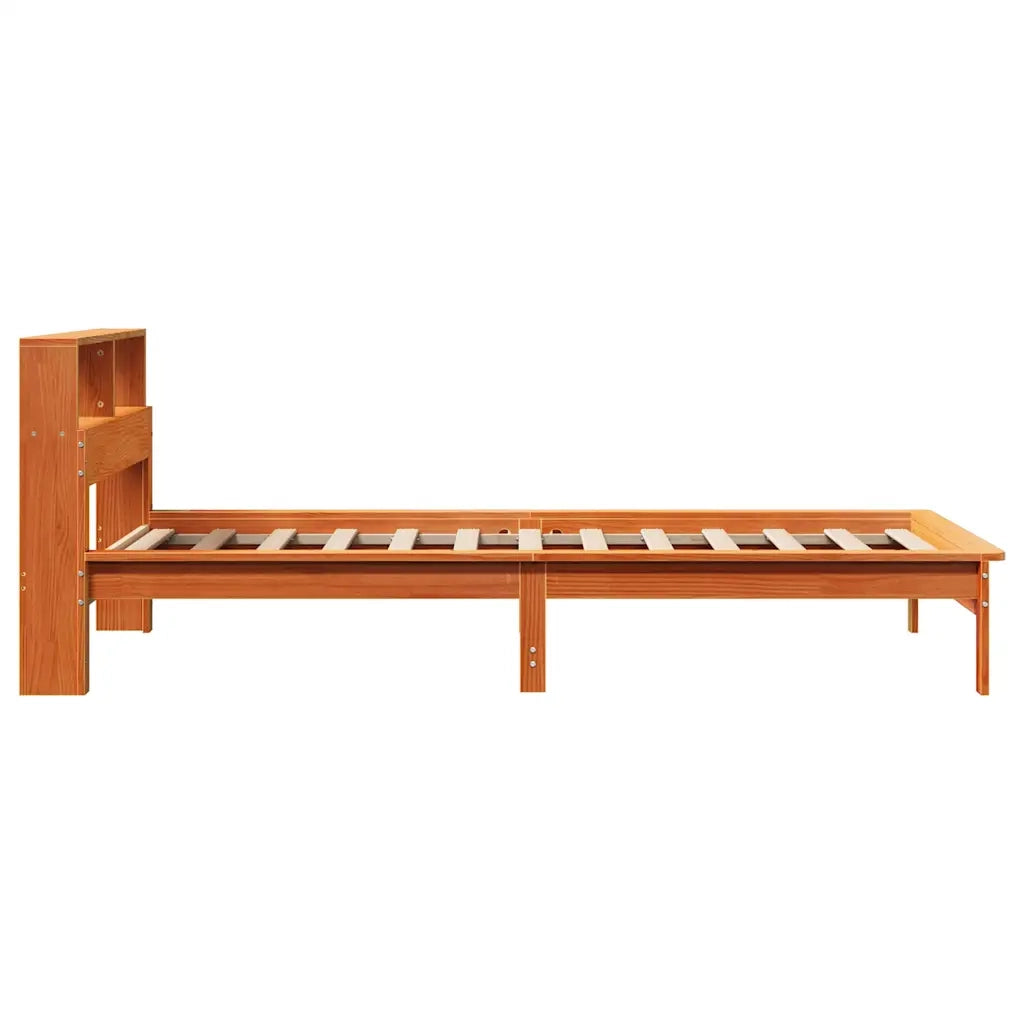 Letto Libreria senza Materasso-Struttura Letto con contenitore Marrone Cera 75x190 cm in Pino 301333