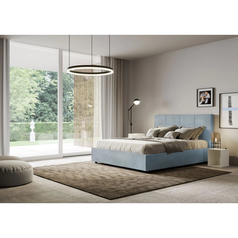 Letto imbottito Letto Matrimoniale alla Francese 150x190 cm Mika - Contenitore,Microfibra,Azzurro