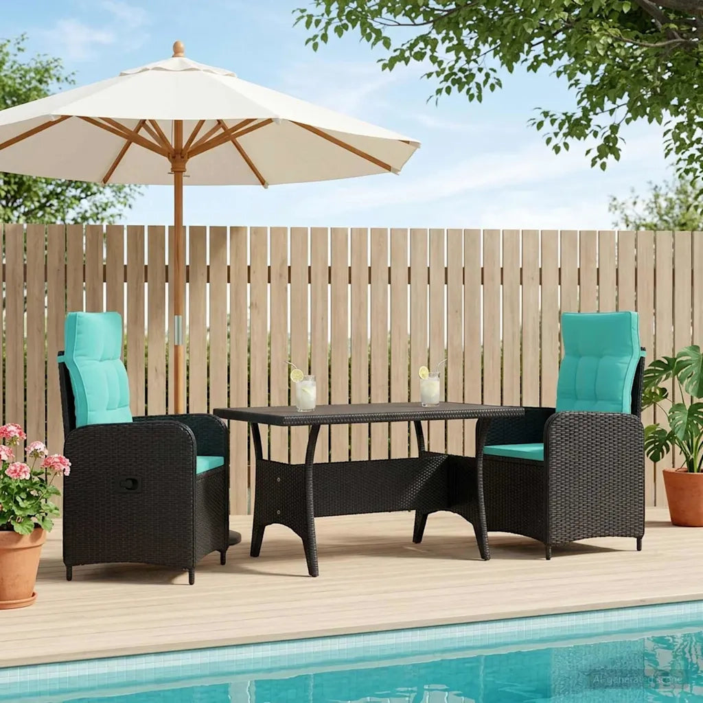 Set da pranzo per esterni 3 pz Nero e Turchese polyrattan 3422260