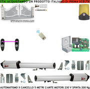 Automazione Cancello 5 Metri 2 Ante da 2,5 MT Kit Base Automatismo 2 Motori Elettromeccanici 230V Spinta 2 Q.li Sblocco Staffe Centrale Con Ricevente Un Radiocomando Faro Fotocellule Cartello Monitore