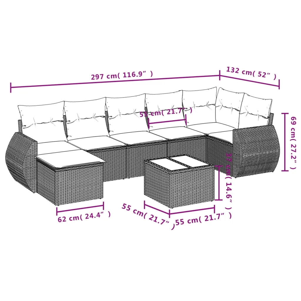 Set Divani da Giardino con Cuscini 8 pz Nero in Polyrattan 3221684