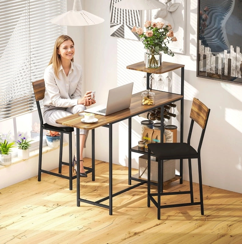 TAVOLO ALTO ESTENSIBILE 110-140x40 cm Marrone in MDF e Metallo Set da 3 pezzi