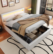 Letto imbottito con LED e contenitore 140 × 200 cm; PU bianco