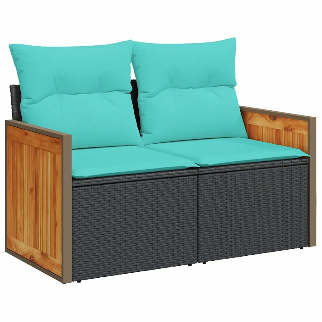 Set Divani da Giardino 6 pz con Cuscini Nero in Polyrattan 3227632
