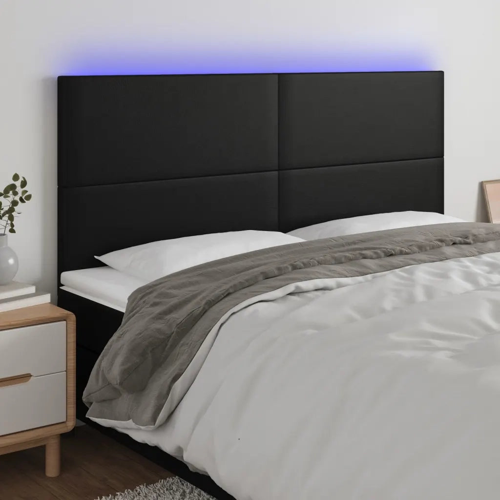 Testiera | Testata a LED Nera 180x5x118/128 cm in Similpelle