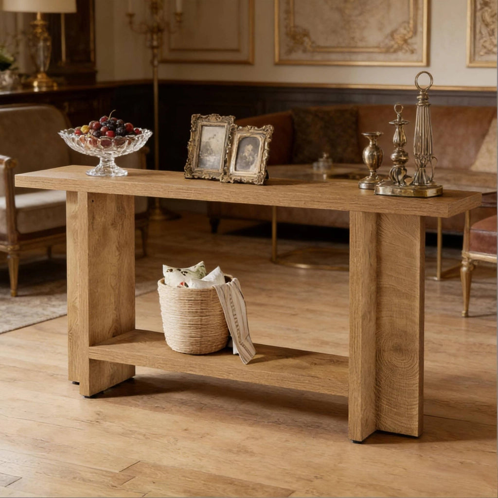 Consolle da ingresso 150x30x80 cm a 2 ripiani in MDF marrone HOMVRA