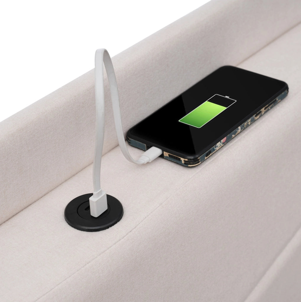 Letto matrimoniale beige 160x200 con contenitore, USB e USB-C