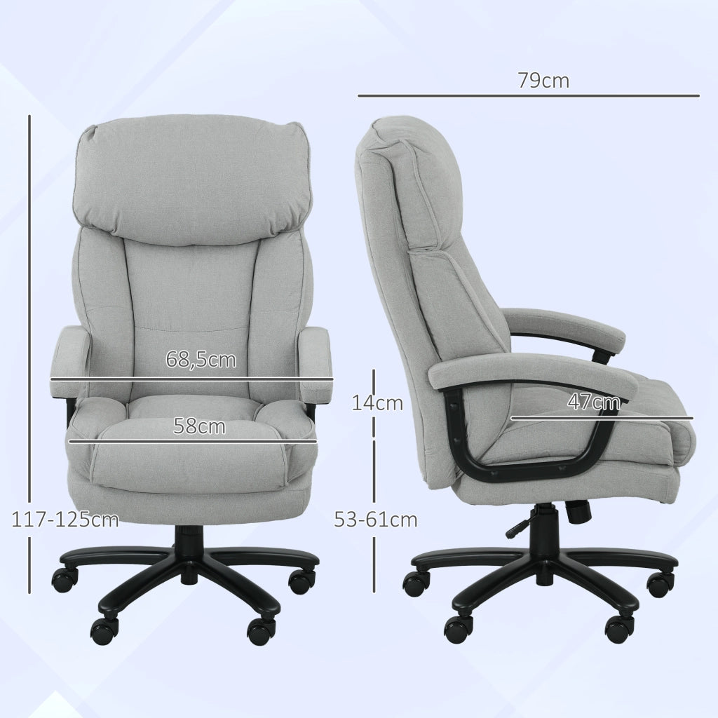 Sedia da ufficio ergonomica per carichi pesanti, poltrona direzionale regolabile con ruote, portata 200 kg, in tessuto grigio chiaro