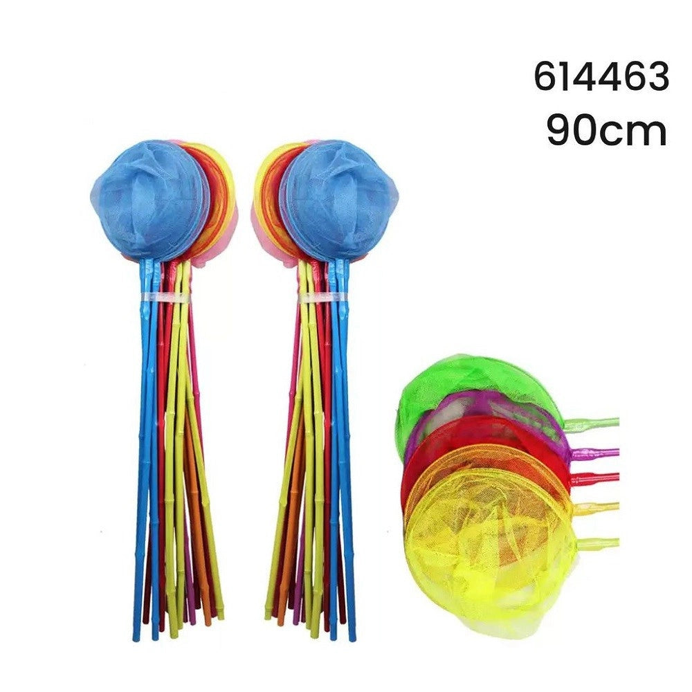 Trade Shop - Retino Rete Pesca Farfalle 90 Cm Con Bastone Bambù Colorato Gioco Bambini 614463 -