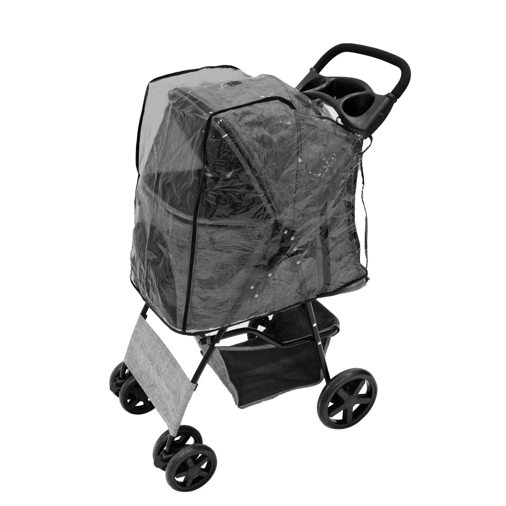 Passeggino per animali Grigio con Borsa Organizer Pieghevole da Viaggio per Cani