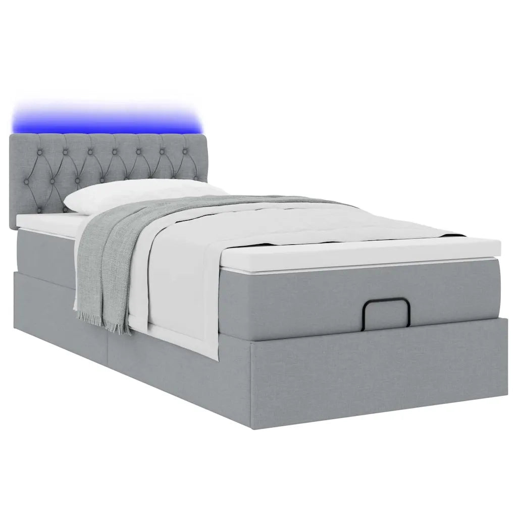Pouf Letto con Materasso e LED Grigio Chiaro 80x200cm Tessuto