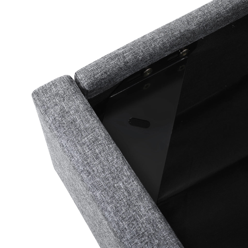 Letto 140x200 cm con contenitore, LED, USB e USB-C in lino grigio