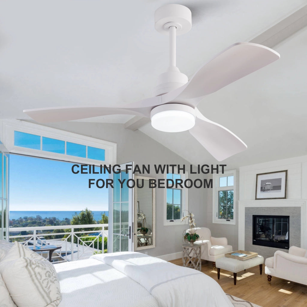 Ventilatore da soffitto da 42 pollici con luce LED; telecomando e motore DC; bianco