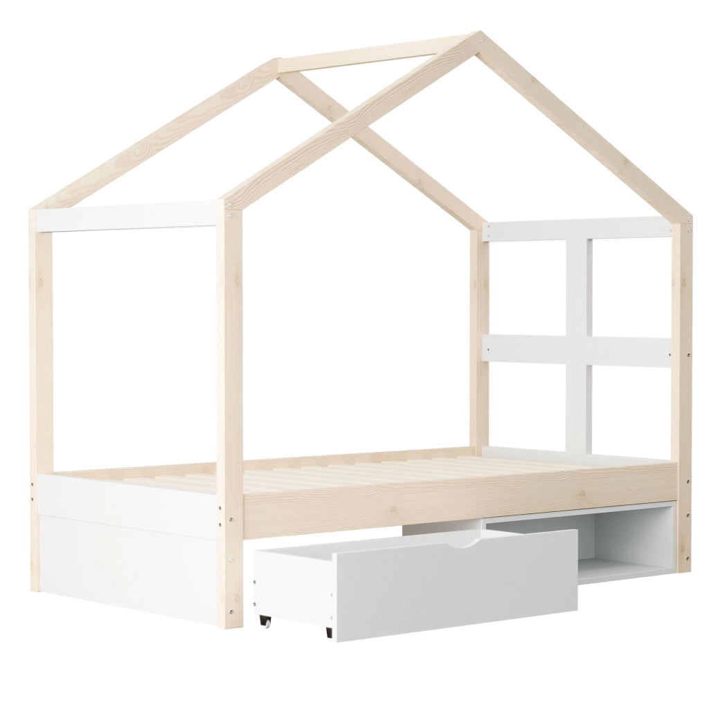Letto a casetta 90x190 cm con cassetti, scarpiera e LED multicolore