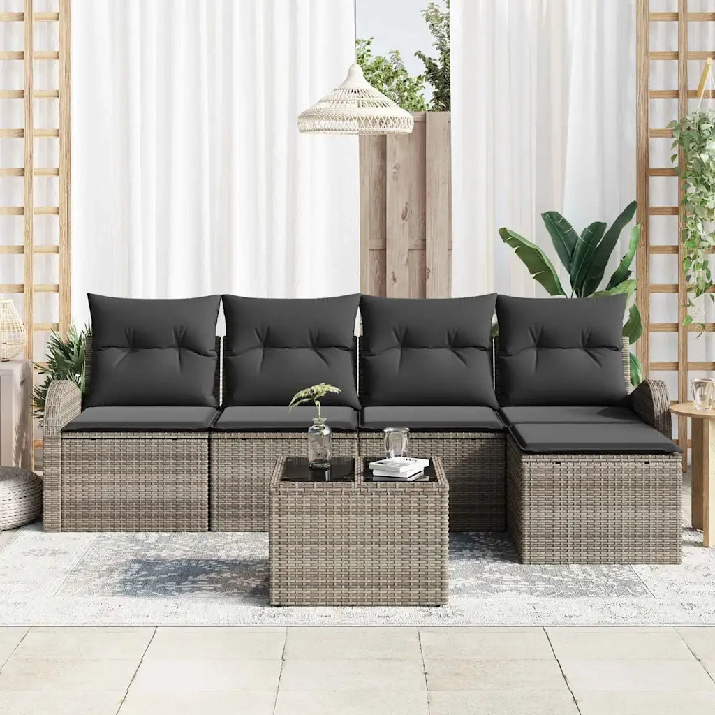 Set di divani con cuscino 6 pcs Grigio polyrattan