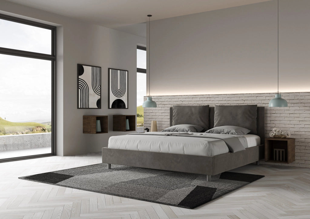 BS COM Letto con rete imbottito 180x200 microfibra grigio