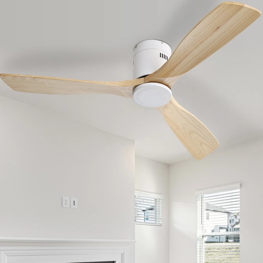 Ventilatore da soffitto 132 cm bianco in metallo e legno con telecomando