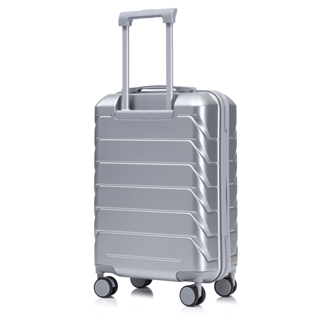 Set Valigie Rigide ABS con Spinner da 14" e 19" con Trolley e Porta Cosmetici Argento