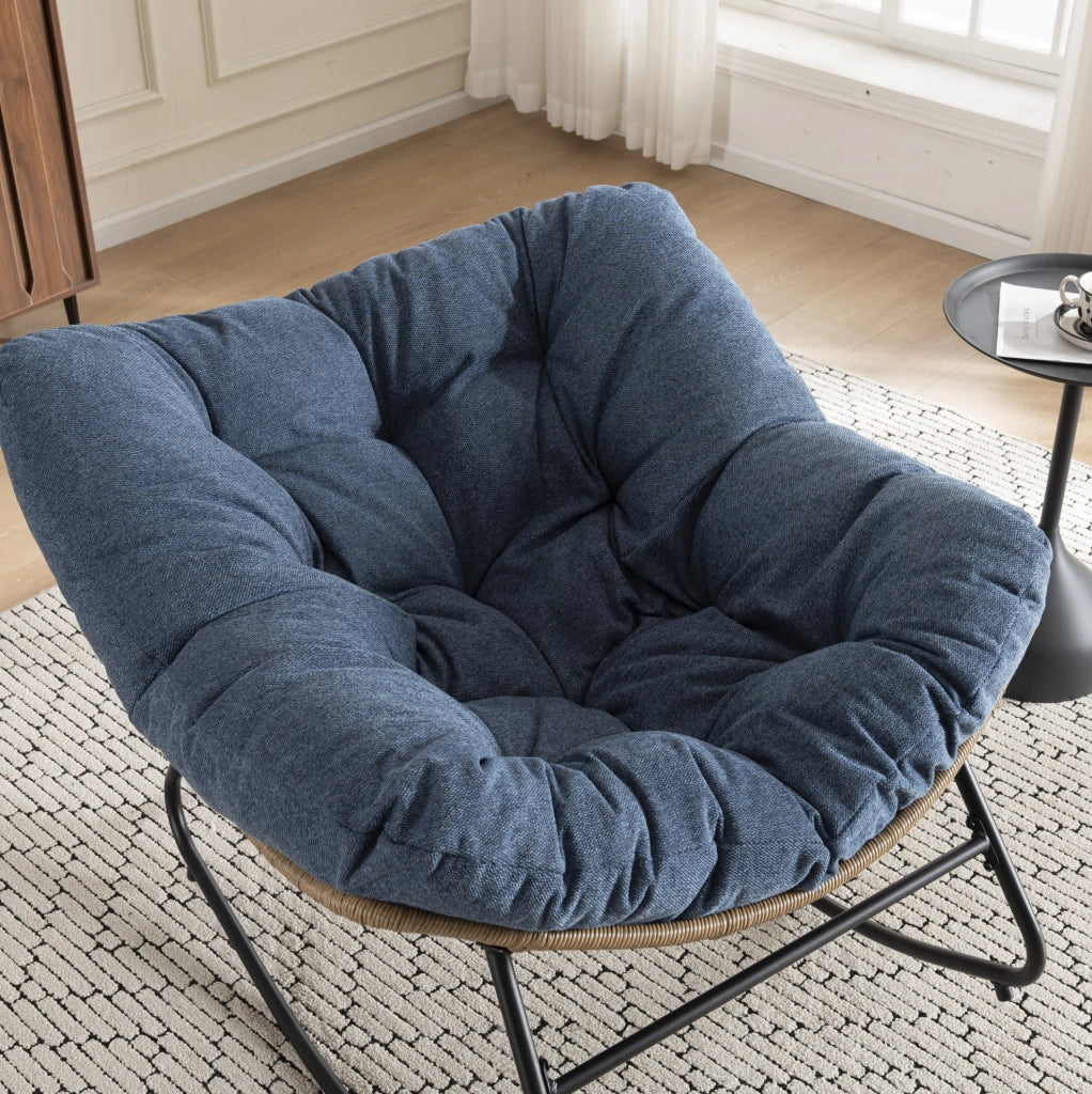 Poltrona a dondolo 102x98x77 cm in ciniglia blu, seduta confortevole