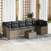 Set Divano da Giardino 8 pcs Grigio Polyrattan, Acciaio e Vetro