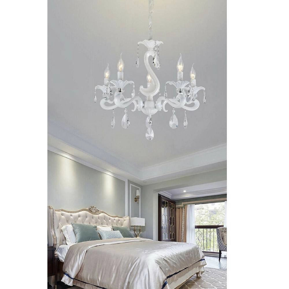 Trade Shop - Lampadario Classico Attacco E14 5 Bracci Con Pendenti In Acrilico Lampada A15-5 -