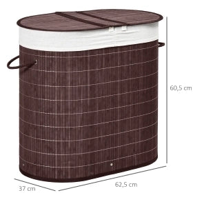 PORTABIANCHERIA 100 L con coperchio e 2 scomparti in bambù marrone