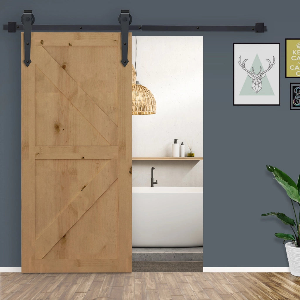 Kit per Porta Scorrevole Rustico con Binario 200 cm in Acciaio Nero