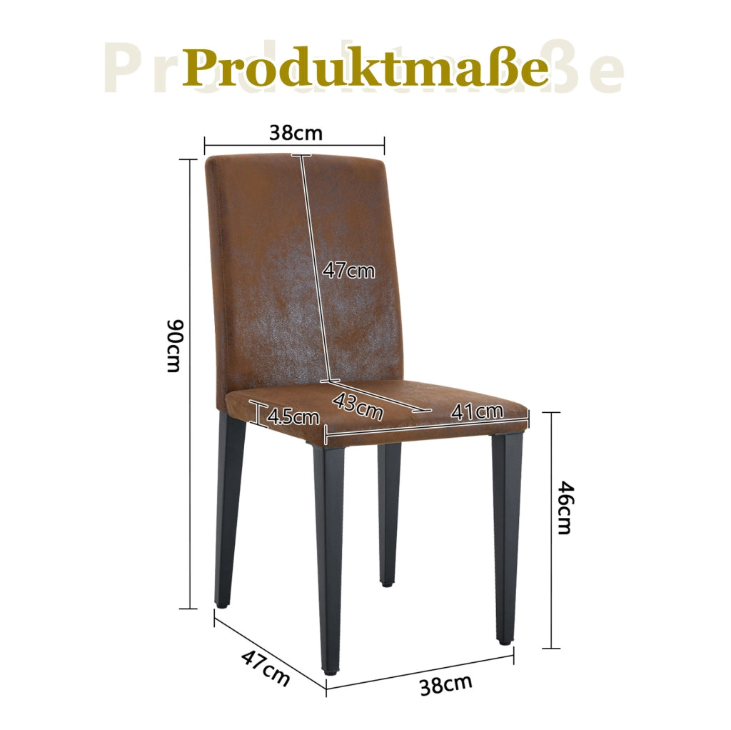 SEDIA DA PRANZO Set da 4 pezzi 90 cm Tessuto Marrone e Metallo Nero